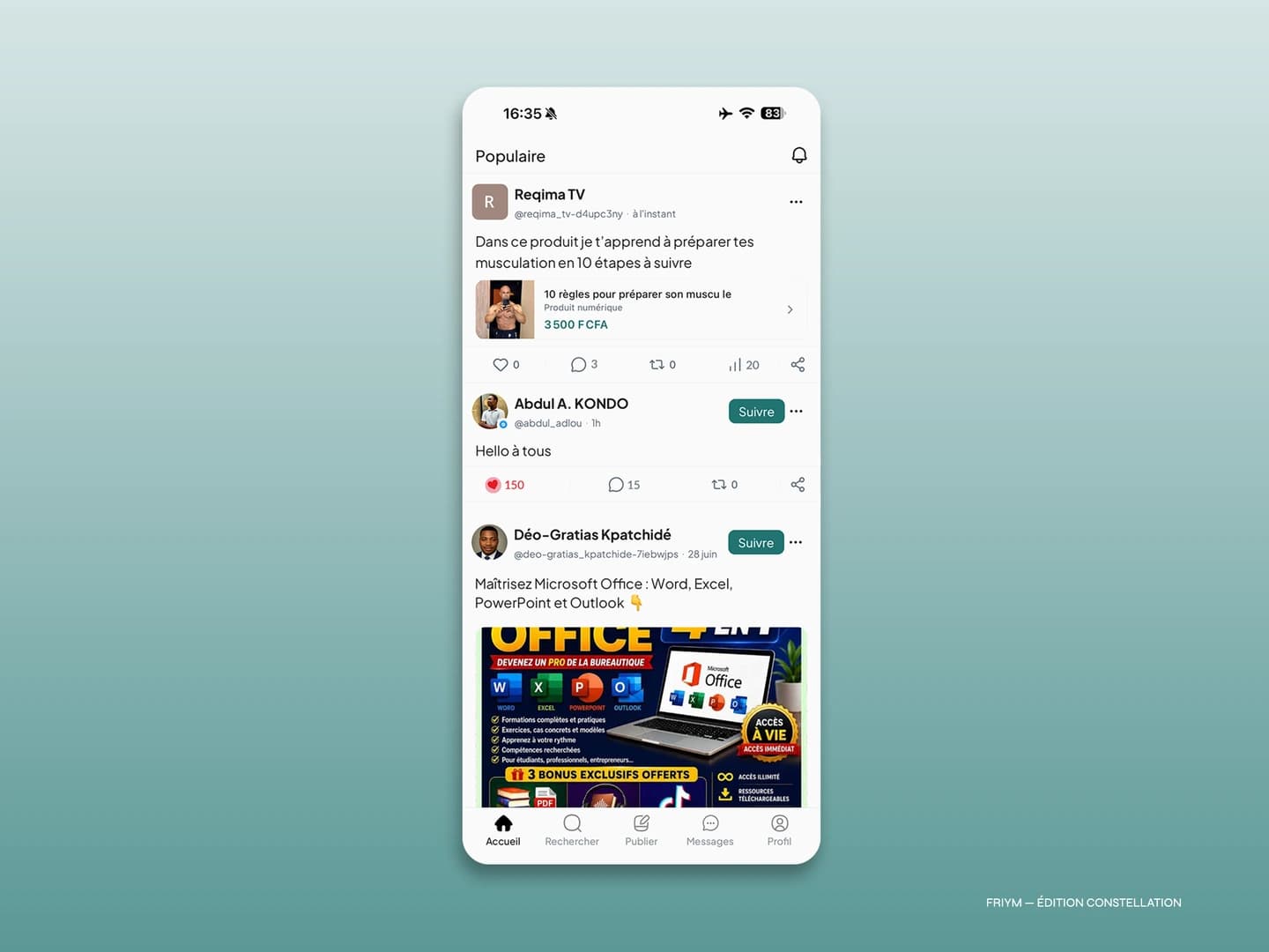 L’application Friym, avec un produit numérique mis en vente dans le fil
